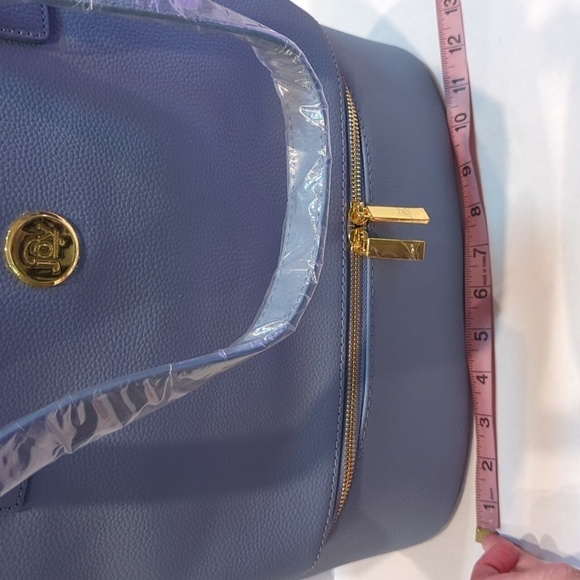 Joy Mangano Double Decker Tote w/Wristlet Set French Blue Pebble Leather New - Picture 10 of 11